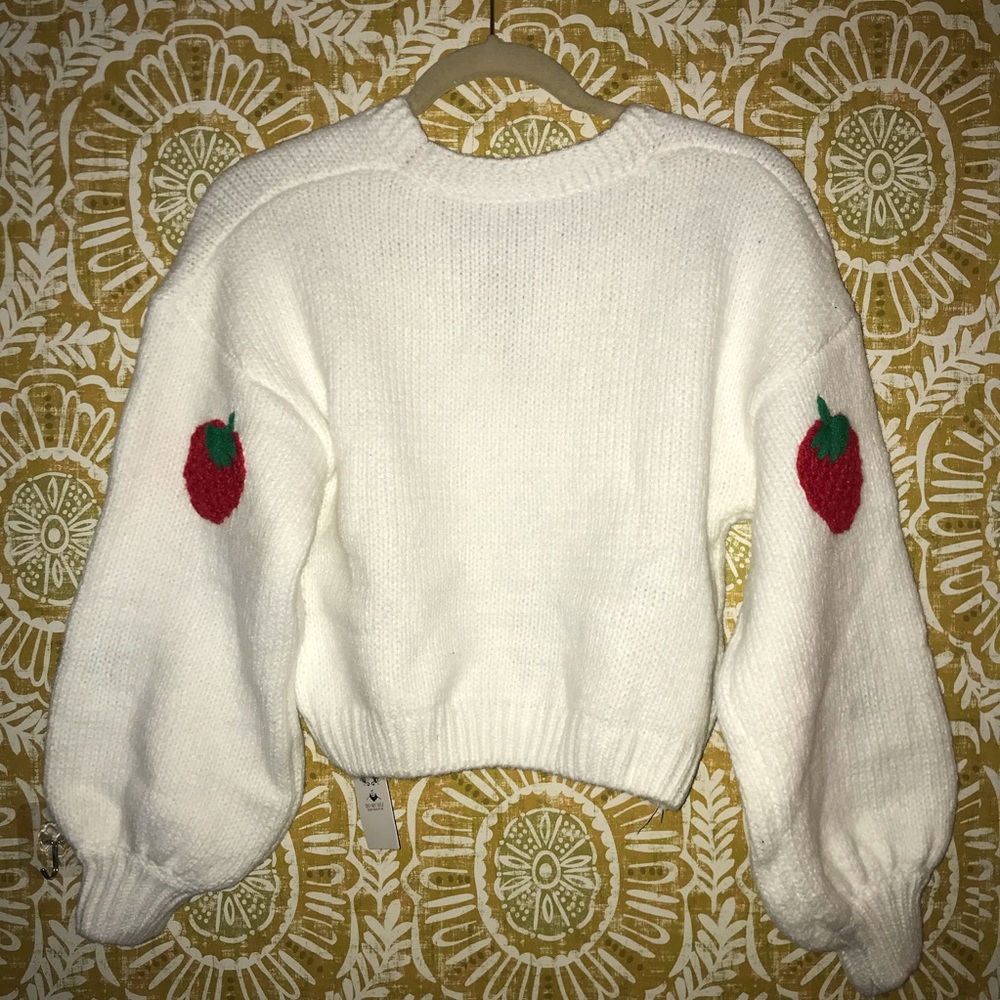 16-trendy y2k red and white Strawberry Sweater  cardigan boho chic fruit print - Picture 5 of 10